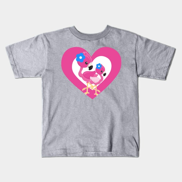 Cute Flamingo Heart Kids T-Shirt by HeartsandFlags